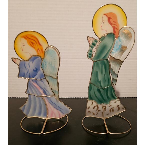 Capiz Shell painted Winged Christmas Praying Angels on Stands. - Picture 2 of 8